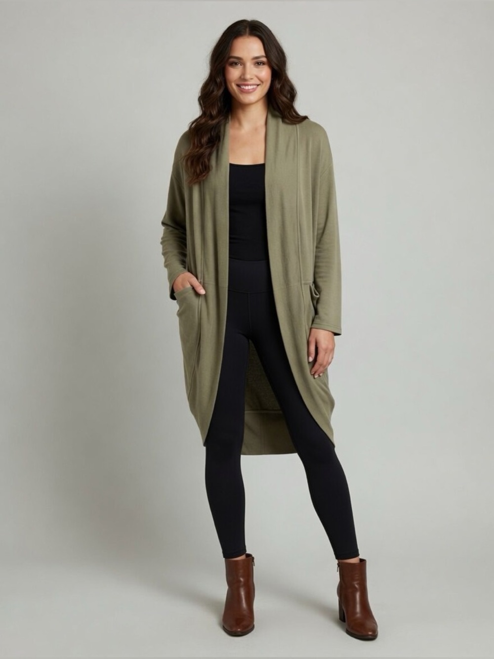 Athleta Olive Green Open-Front Cardigan
